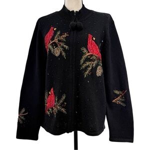 Heirloom Collectibles Christmas Cardinal Embellished Sweater Cardigan XL